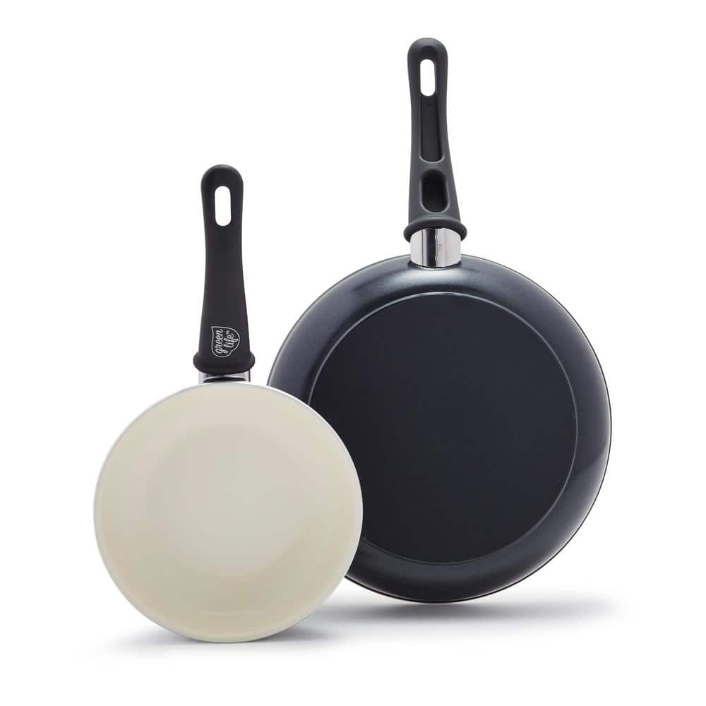 Soft Grip 2-Piece Healthy Ceramic Nonstick 7 in. and 10 in. Frying Pan Skillet Set In Black and Cream - Hercitys