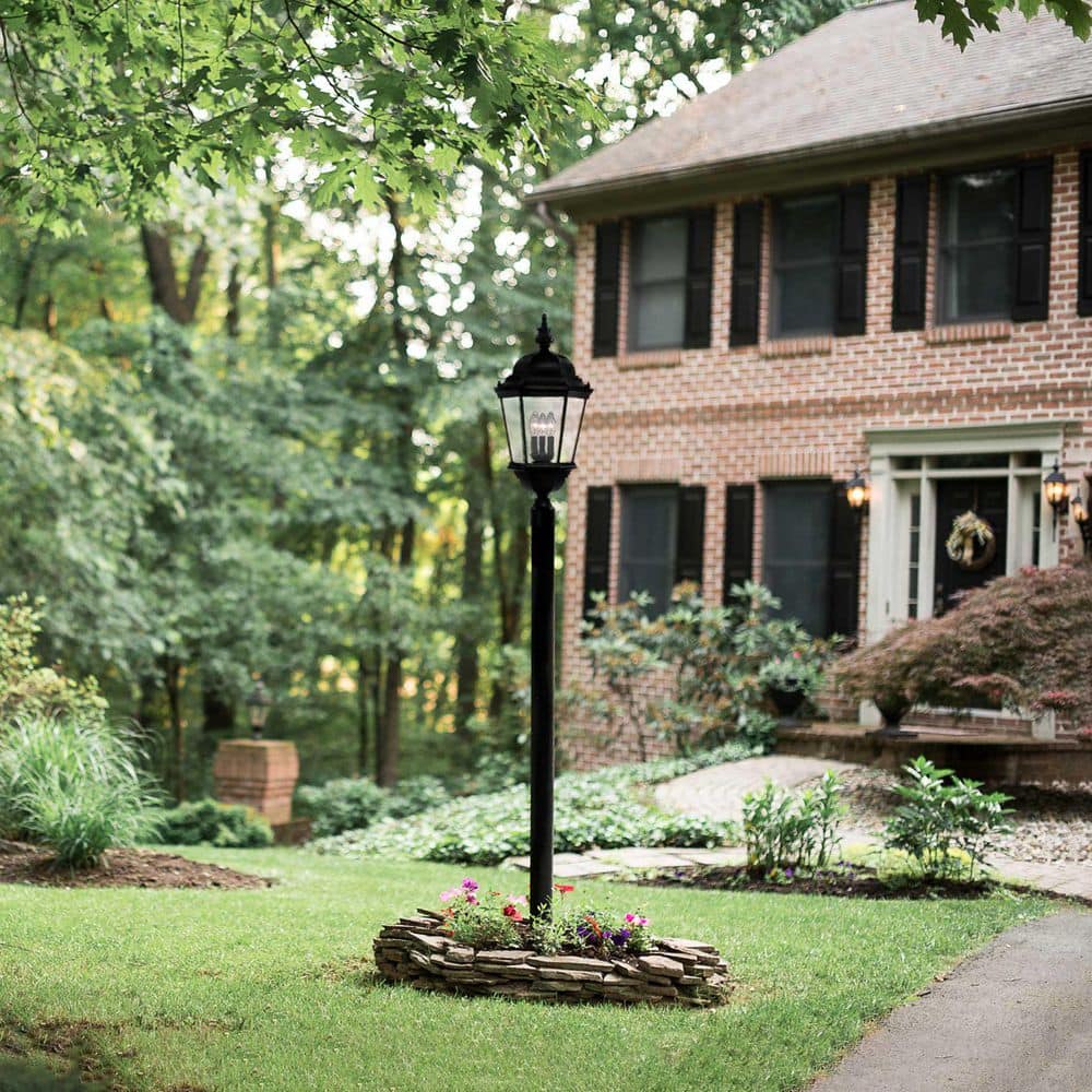 Stockton 3 Lights Black Metal Cast Aluminum Line Voltage Hardwired Outdoor Wet-Rated Post Light with No Bulbs Included - Hercitys