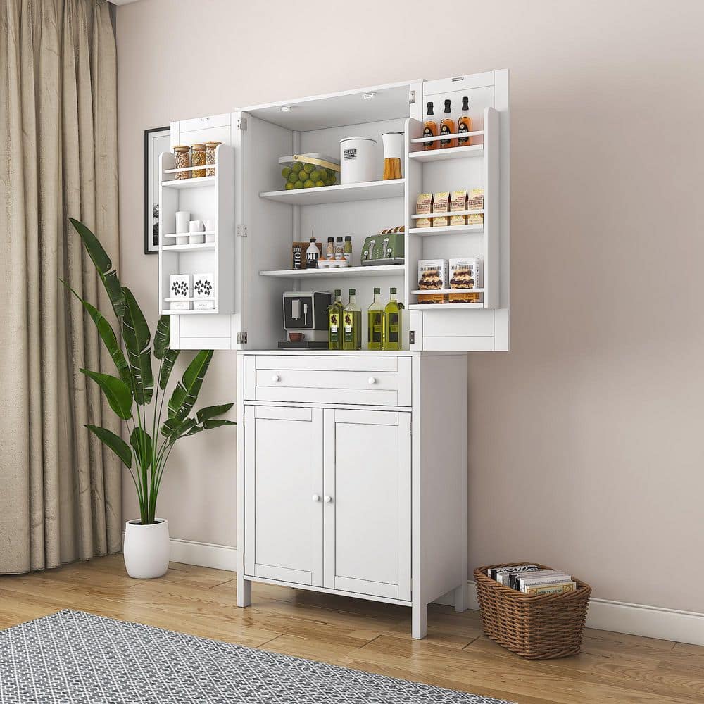 White with melamine finish Pantry Organizer with Adjustable Shelves;Removable Shelves - Hercitys