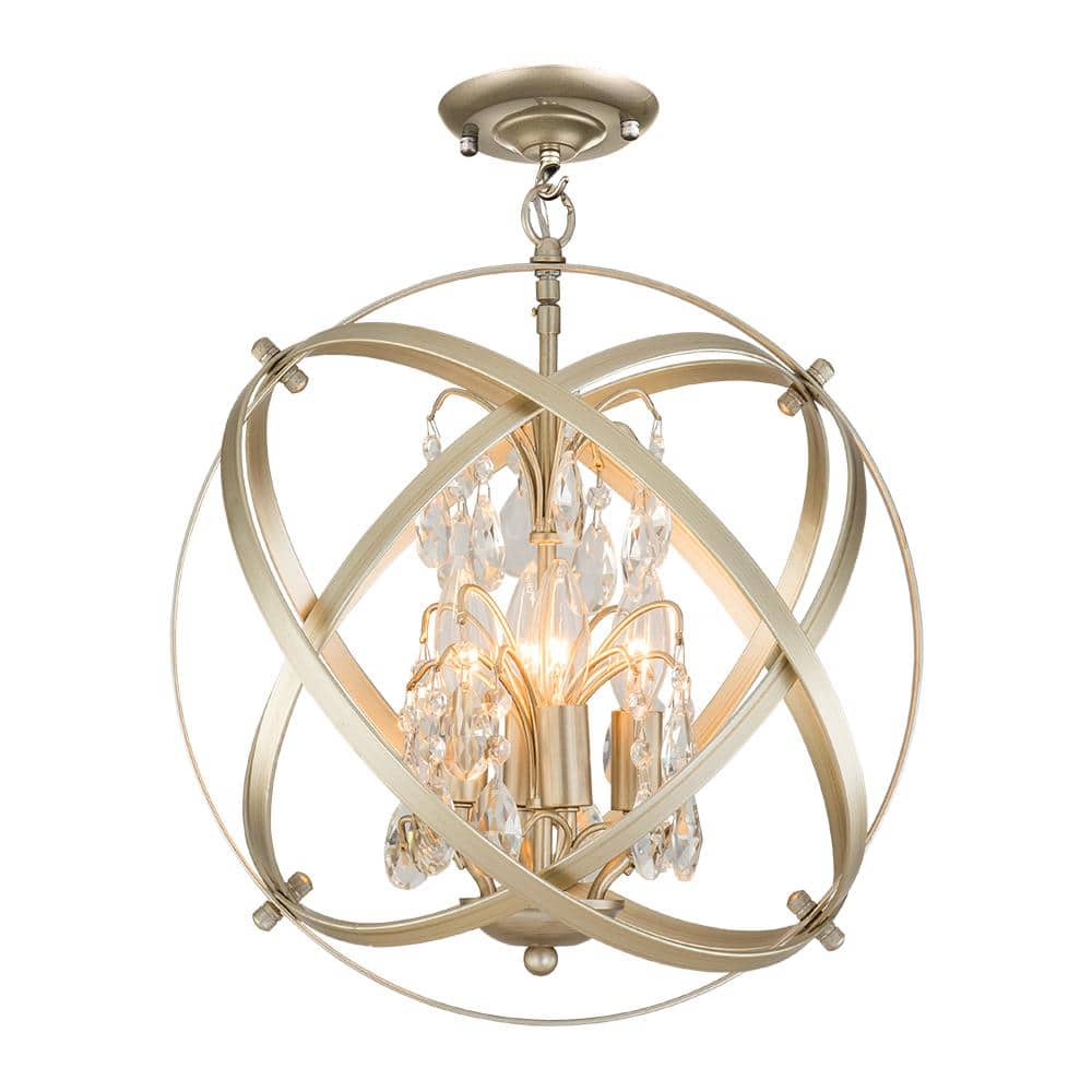 Lansing 4-Light 16.5 in. Chrome Semi Flush Mount Spherical Crystal Chandelier - Hercitys