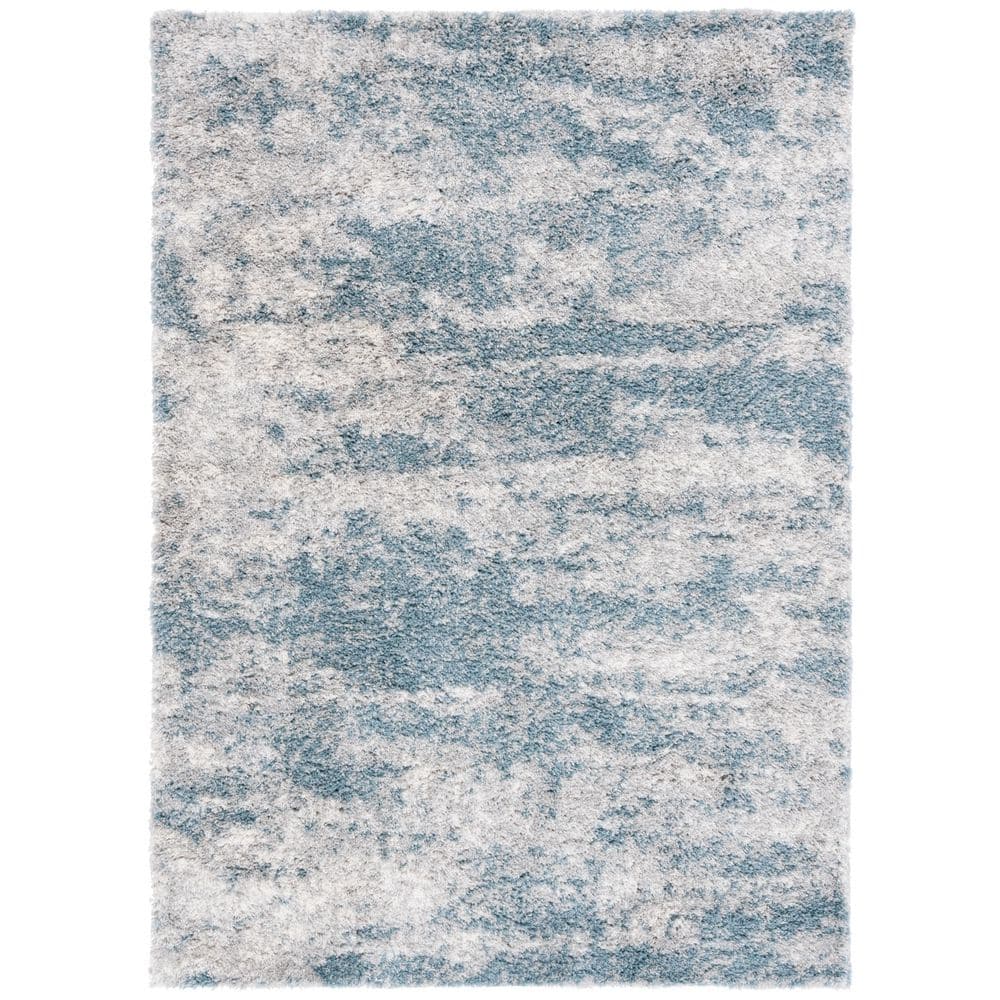 Berber Shag 5 ft. x 7 ft. Ivory/Blue Abstract Marle Area Rug - Hercitys