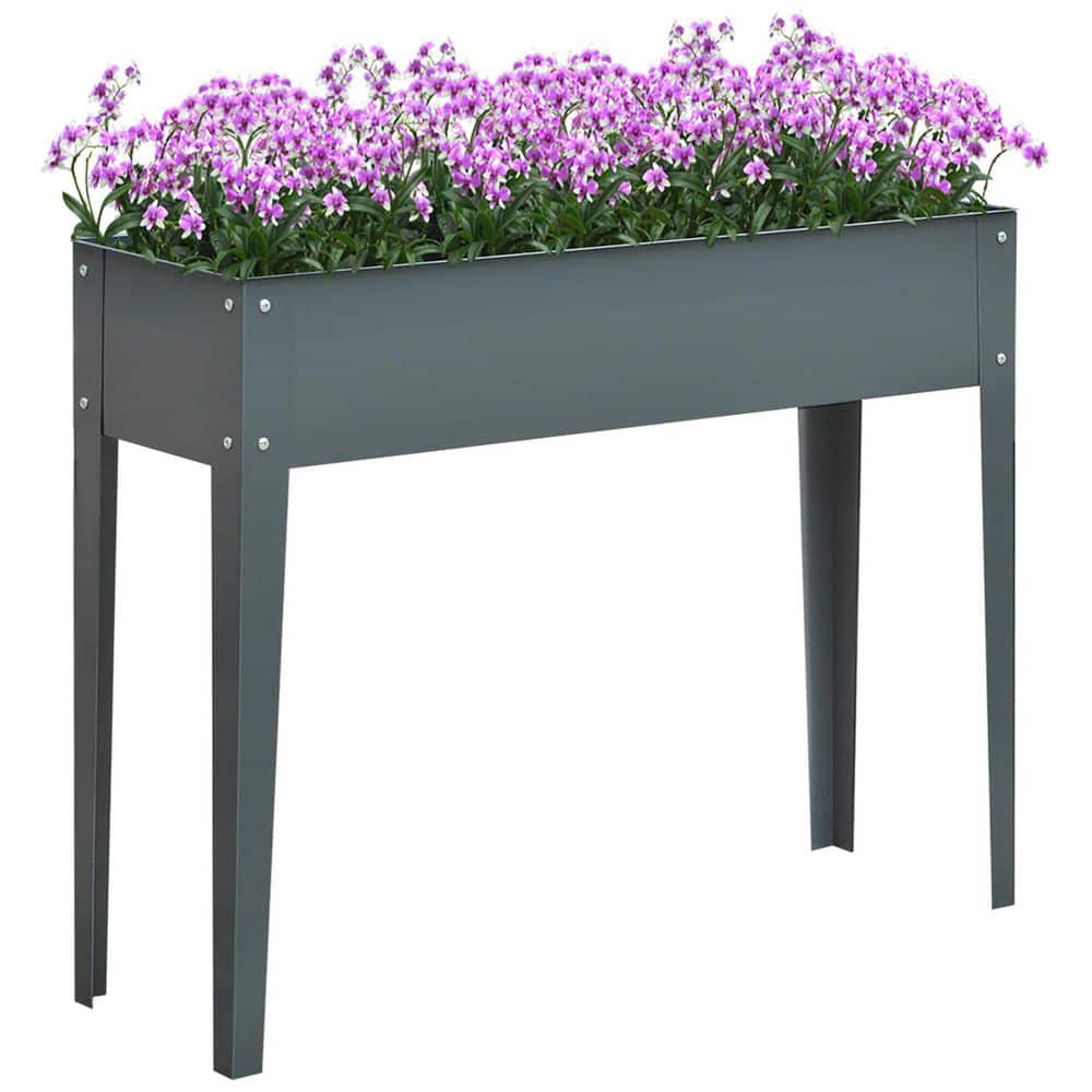 Galvanized Steel Raised Garden Bed, Elevated Planter Box with Legs and Drain Holes, Dark Gray - Hercitys