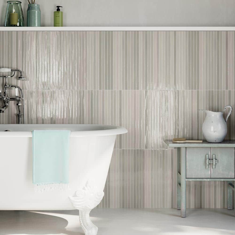 Vistaio Chameleon Gray 5.27 in. x 17.71 in. Glossy Ceramic Mosaic Wall Tile (0.64 sq. ft./each) - Hercitys