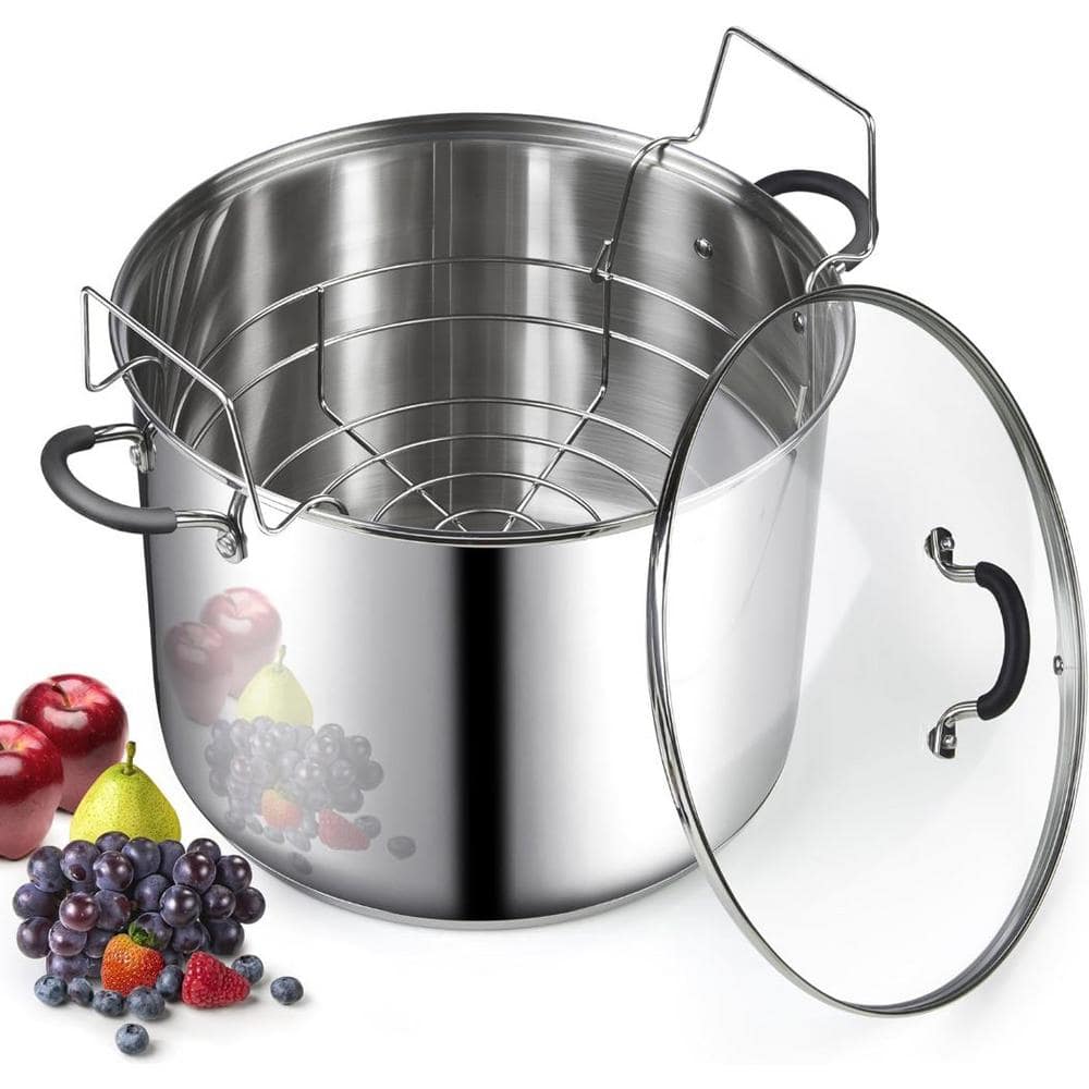 Professional 20 Qt. Stainless Steel Water Bath Canner with Lid and Jar Rack, Multiuse pot - Hercitys