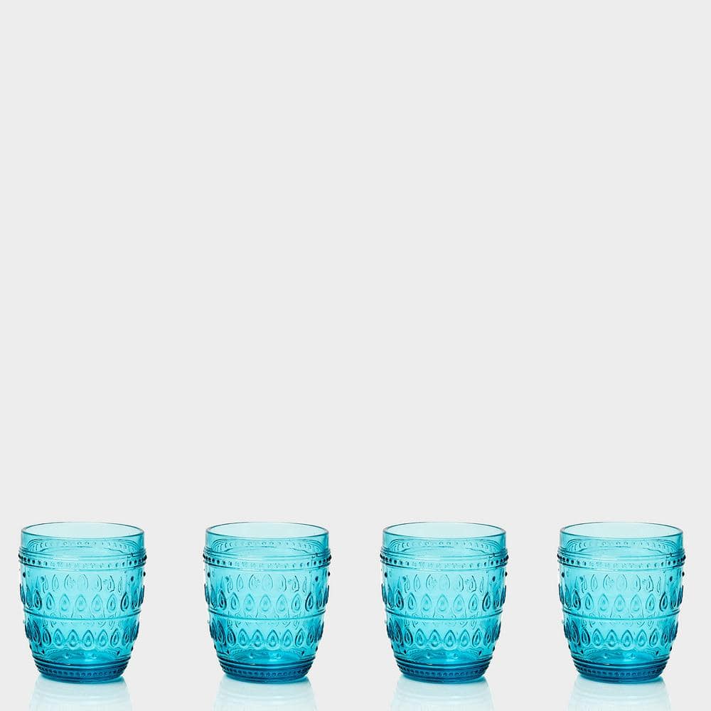 Fez 12 oz. Turquoise Old Fashion Glass Set (4-Piece) - Hercitys
