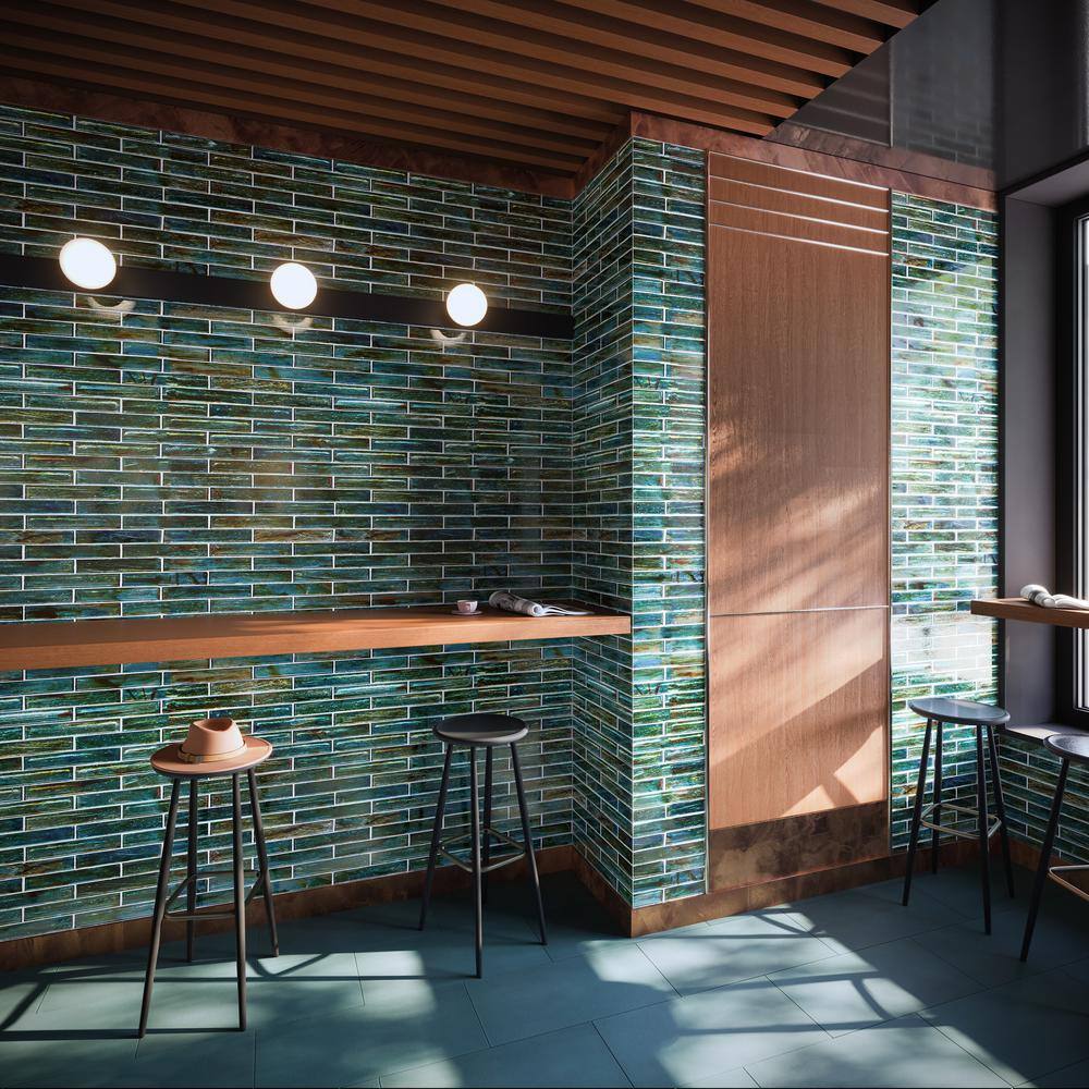 Fargin Brick Tropical Lagoon 1.96 in. x 11.81 in. Polished Glass Subway Wall Tile (3.22 sq. ft./Case) - Hercitys