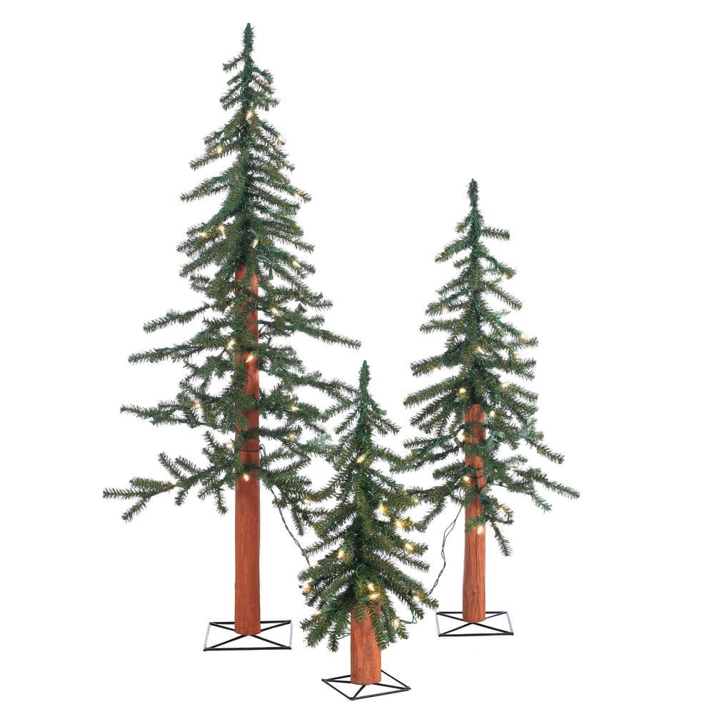 Set of 3 PreLit Alpine Artificial Christmas Tree with 110 Warm White Lights - Hercitys