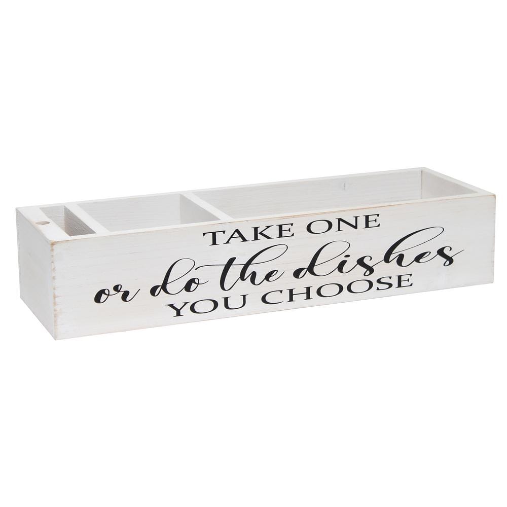 White Wash Wooden Countertop Organizer with “Take One or do the Dishes… You Choose” Script in Black and Marker Slot - Hercitys