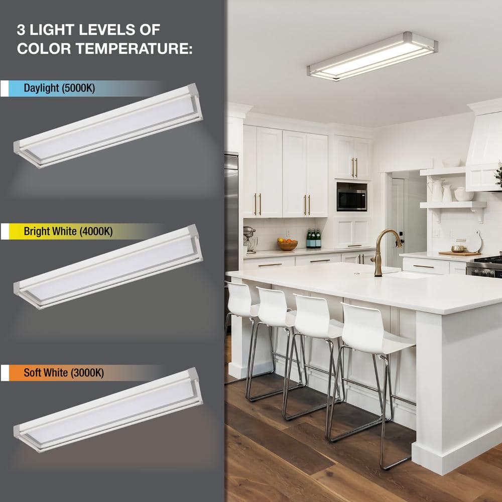 Sebastian 48 in. x 13 in. Modern White Satin Nickel CCT Selectable LED Flush Mount Ceiling Light 4000 Dimmable Lumens - Hercitys