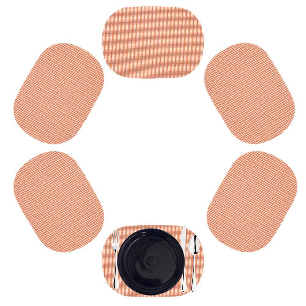 Fishnet 17 in. x 12 in. Spice Orange PVC Covered Jute Oval Placemat (Set of 6) - Hercitys