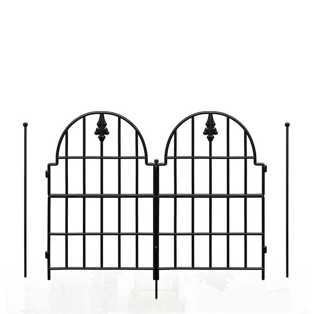 7-Panels Metal Decorative Garden Fence 28.2 in. (H) x  9. 7 ft. (L) Arched High Metal Fence Panel No Dig Fence - Hercitys