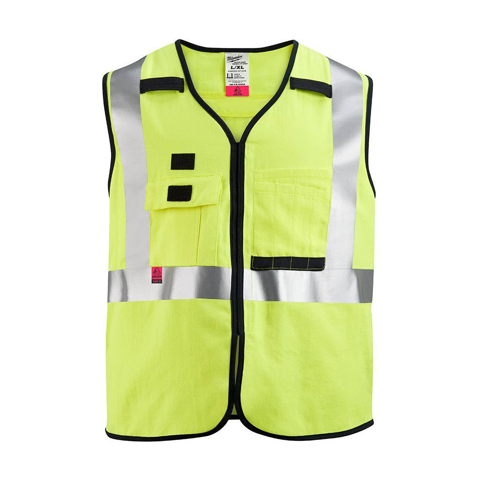 Arc-Rated/Flame-Resistant 2X-Large/3X-Large Yellow Woven Class 2 High Visibility Safety Vest with 10-Pockets - Hercitys