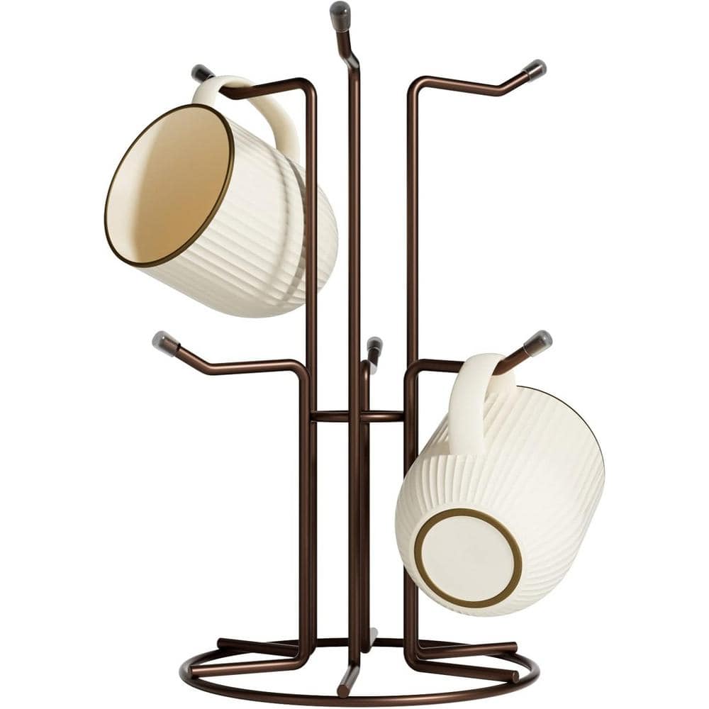 Mug Holder for Large Cups for Counter with 6 Hooks, Free Standing Mug Rack in Brown - Hercitys