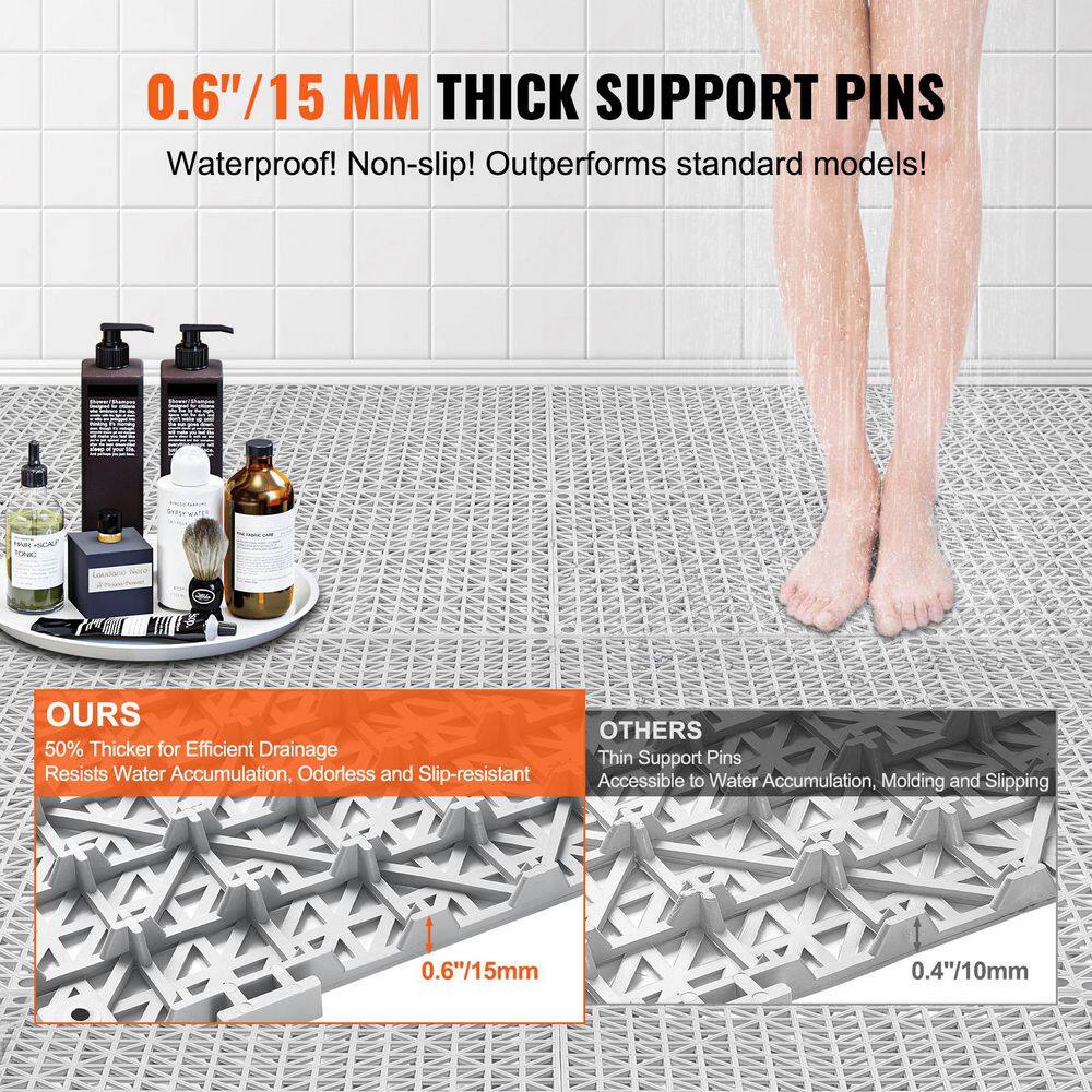 Interlocking Drainage Mat 12″ x 12″ x 0.6″ Floor Tiles PVC Interlocking Gym Flooring Tiles Gray 55 Pcs 55 sq. ft. - Hercitys