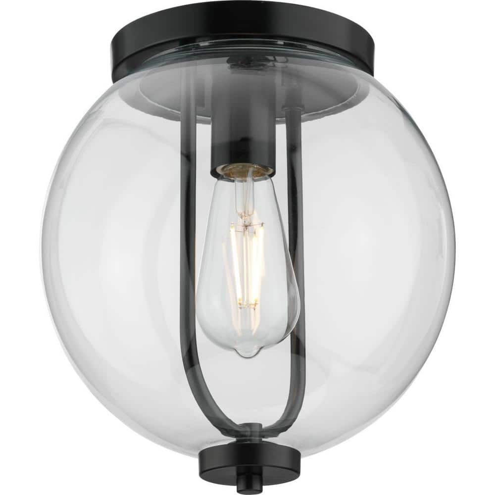 Mitchella 10 in. 1-Light Matte Black Updated Traditional Flush Mount Ceiling Light with Clear Glass Shade - Hercitys