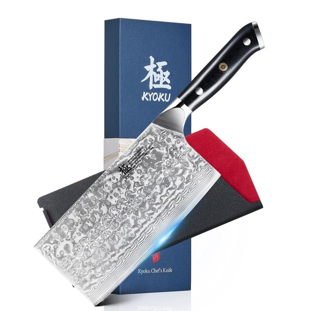 Shogun Gin Series 7 in. VG10 Damascus Stainless Steel Vegetable Cleaver Knife with Silver Ion Blade G10 Handle - Hercitys