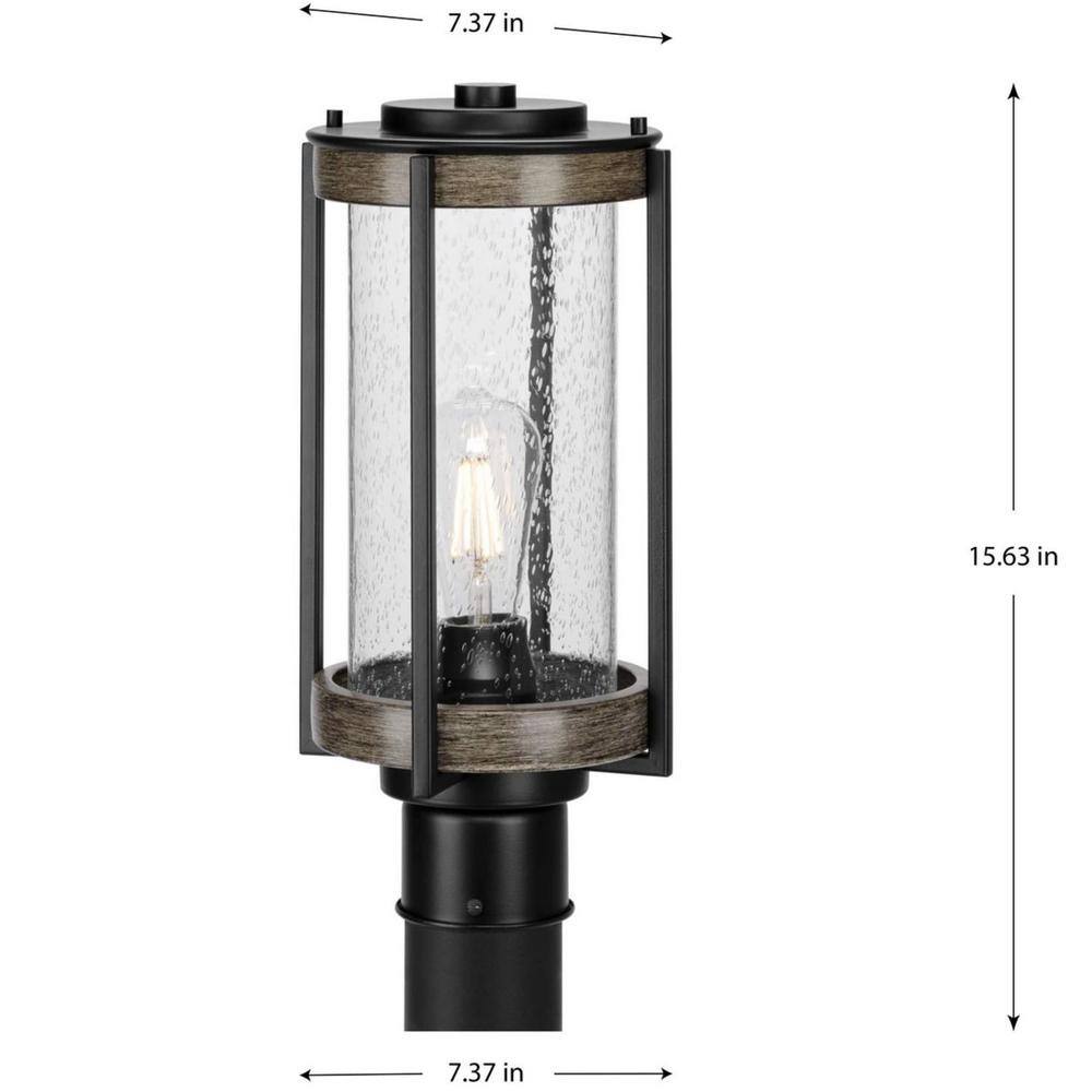 Whitmire 1-Light Matte Black Outdoor Post Light with Clear Seeded Glass Shade Farmhouse Coastal - Hercitys