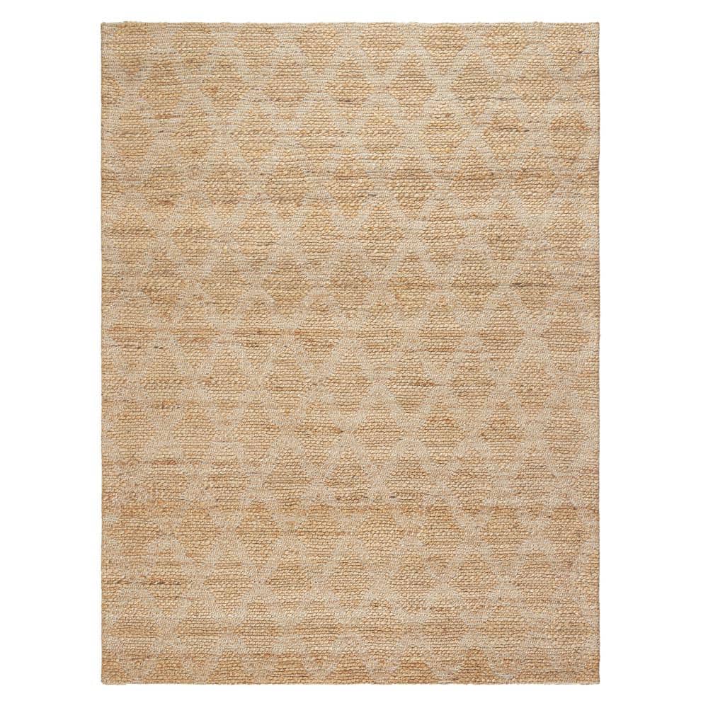 Sol Diamond Ivory 5 ft. x 7 ft. Hand Knotted 100% Jute Beige Area Rug - Hercitys
