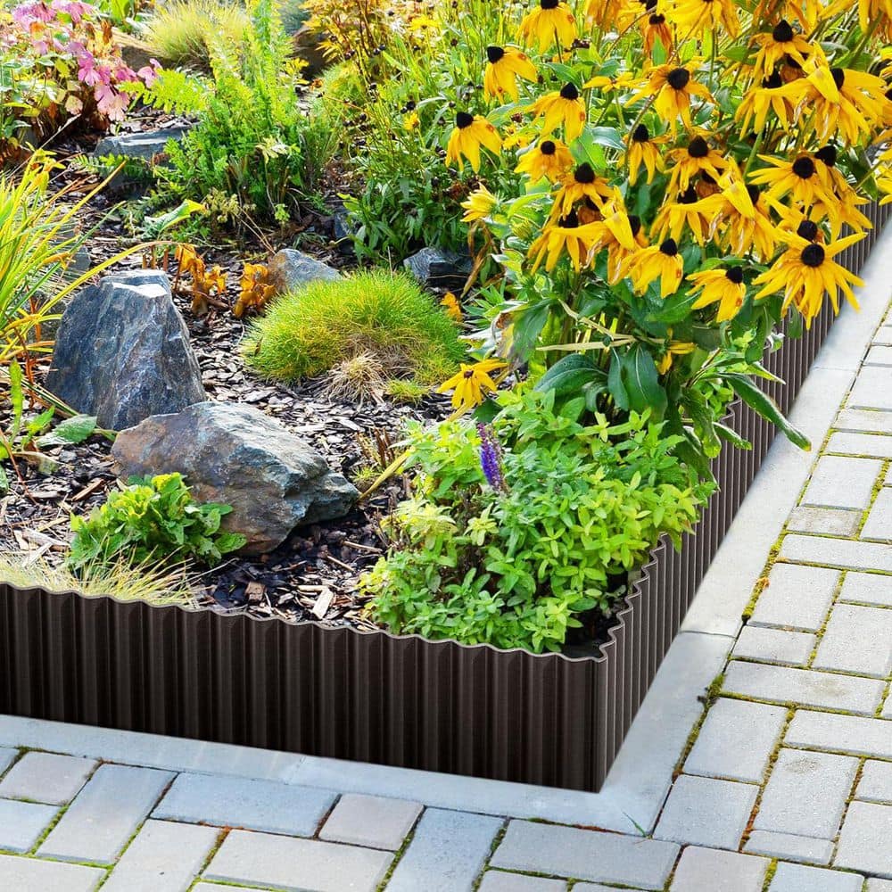 8 in. x 20 ft. Corrugated Metal Garden Edging Black Durable Stylish Design Hemmed Edges Versatile Use - Hercitys
