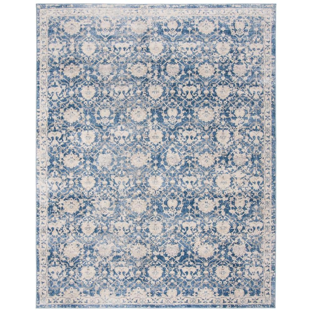 Brentwood Navy/Cream 9 ft. x 12 ft. Distressed Multi-Floral Border Area Rug - Hercitys