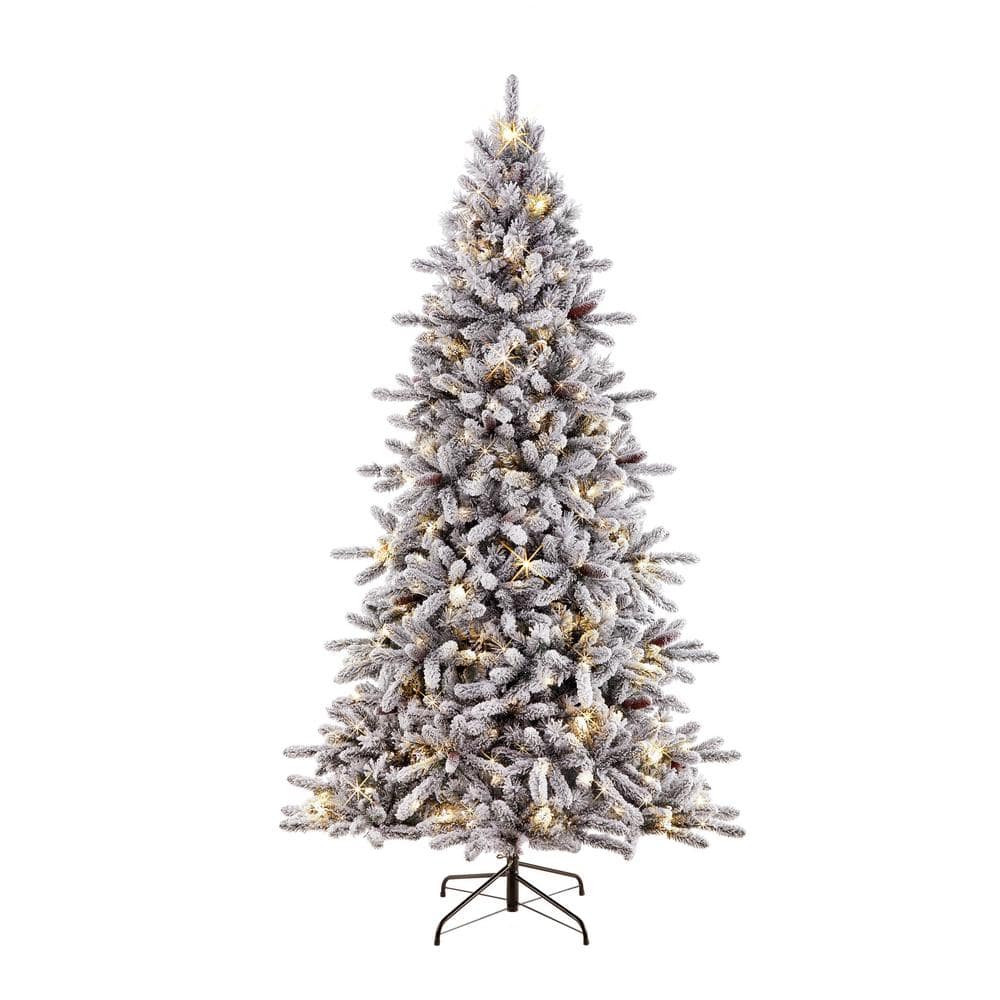7.5 ft. Prelit Incandescent Flocked Birmingham Fir Artificial Christmas Tree with 400 UL Clear Lights - Hercitys