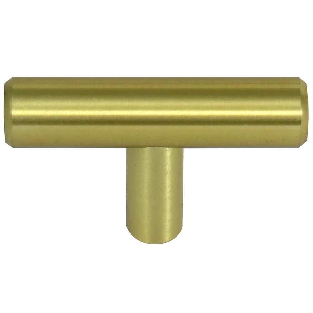 Melrose 2 in. Satin Brass T-Knob Cabinet Knob (10-Pack) - Hercitys