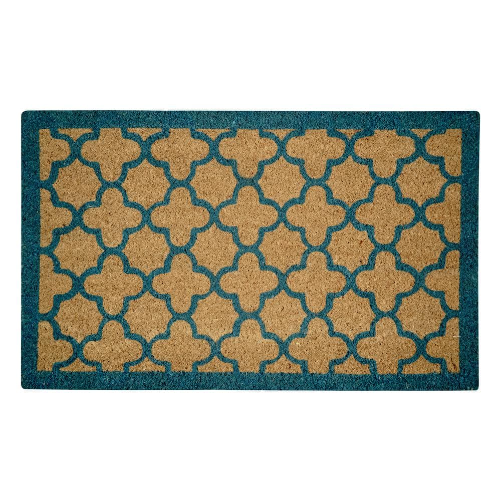 Blue Quatrefoil 22 in. x 36 in. Coir Door Mat - Hercitys
