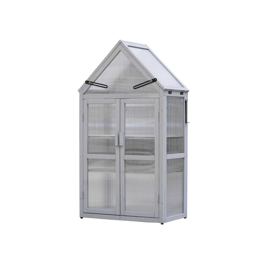 Gray 27.5 in. W x 16.1 in. D x 52.3 in. H Mini Adjustable Greenhouse with Double Doors - Hercitys