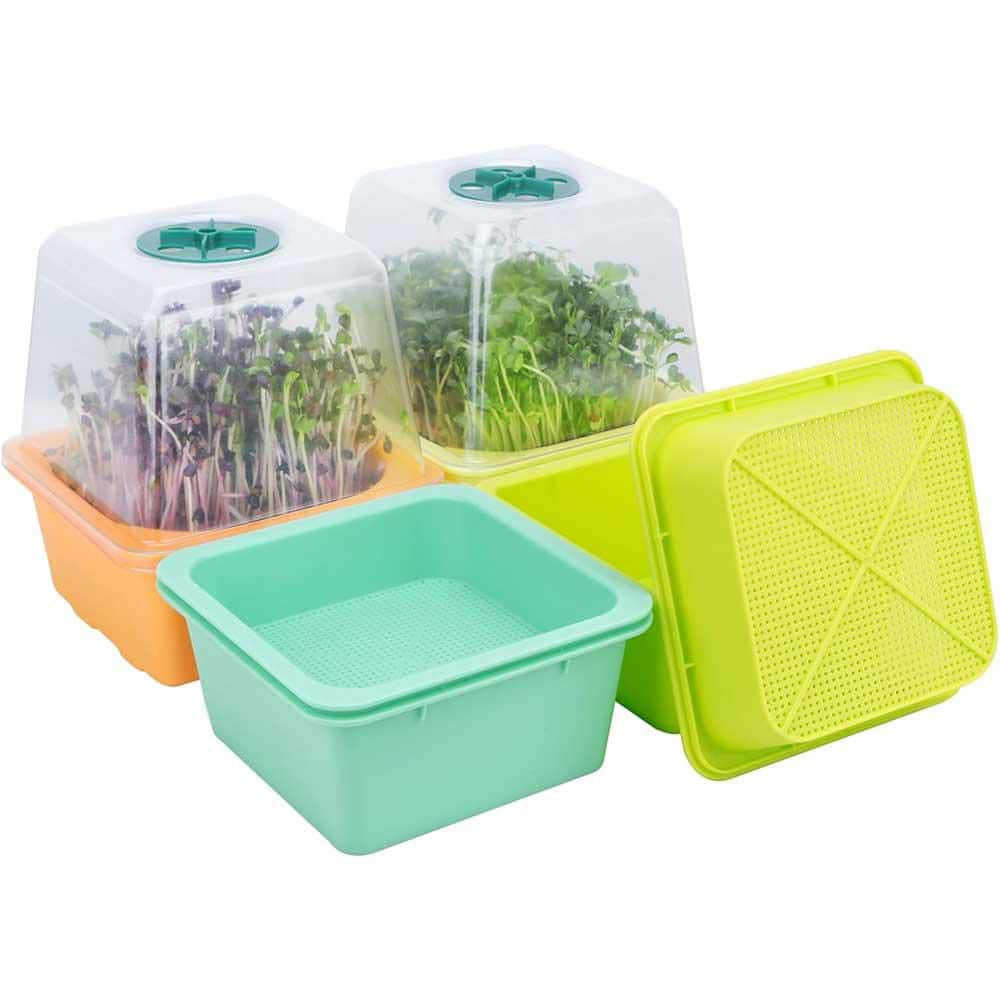 Sprouting Kit with Humidity Dome BPA-Free Small Mesh Holes for Microgreen Seeds Like Broccoli Alfalfa 4-Pack - Hercitys