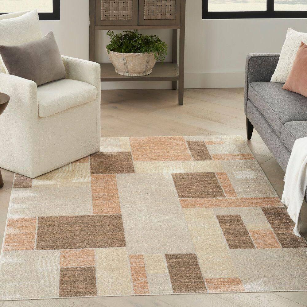 Astra Machine Washable Beige Multicolor 5 ft. x 7 ft. Geometric Contemporary Area Rug - Hercitys