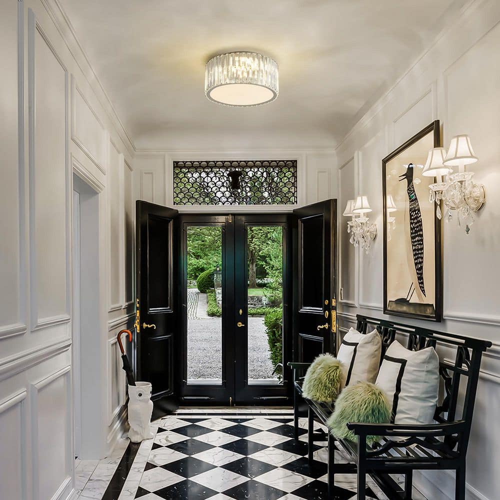 Stagner 13.7 in. Modern Glam Chrome Drum Integrated LED Crystal Semi-Flush Mount Light - Hercitys