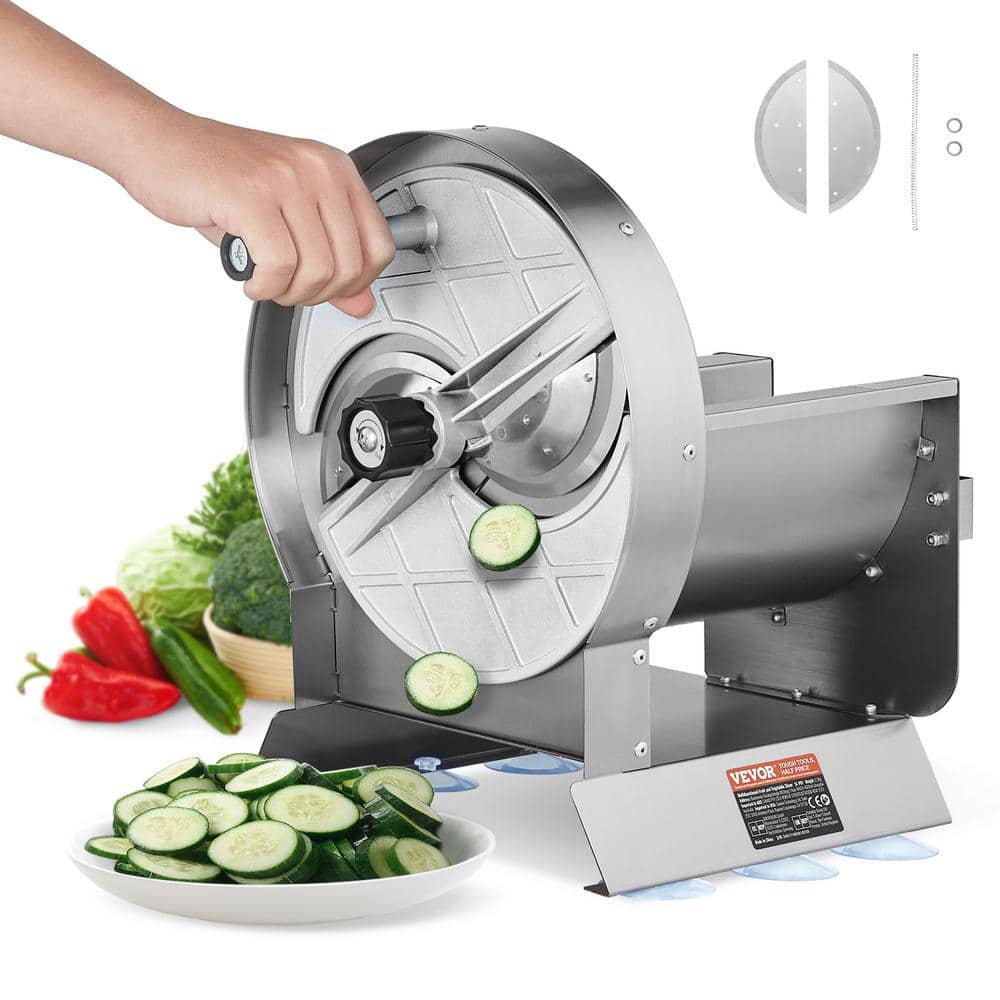 Manual Vegetable Fruit Slicer 0 to 0.5 in. Thickness Adjustable Commercial Slicer Stainless Steel with 2 Spare Blades - Hercitys