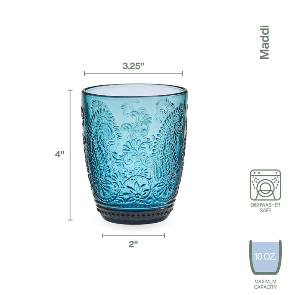 Maddi 10 oz. Double Old Fashion Blue Glass Set (Set of 4) - Hercitys