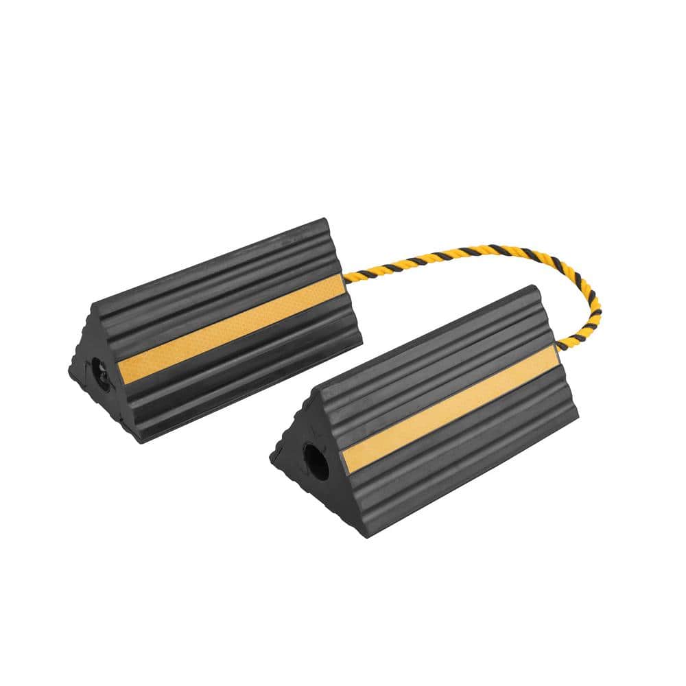 Multi-Purpose 3 Sided Heavy-Duty Rubber Wheel Chocks with 3 ft. Rope (2-Pack) - Hercitys