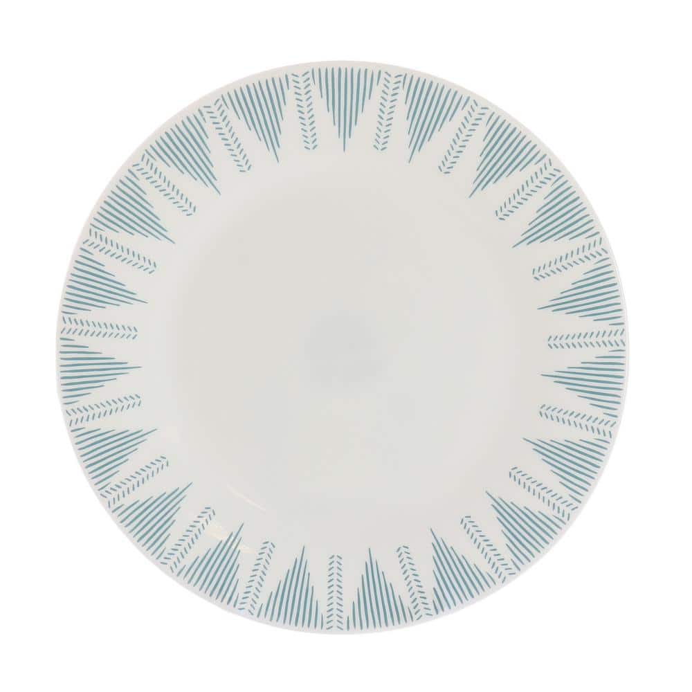 Piper Point 12-Pcs Opal Glass Dinnerware Set in White With Blue Accents - Hercitys