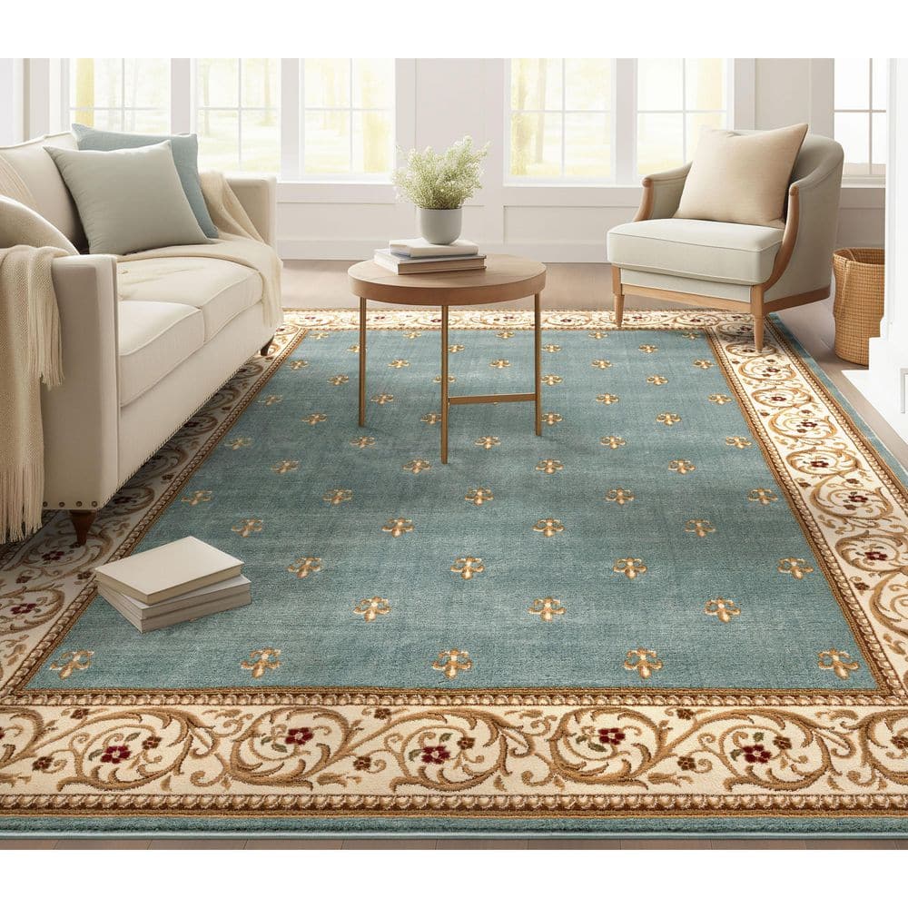Barclay Fleur De Lis Elegance Traditional Oriental, Light Blue 5 ft. 3 in. x 7 ft. in., Area Rug - Hercitys