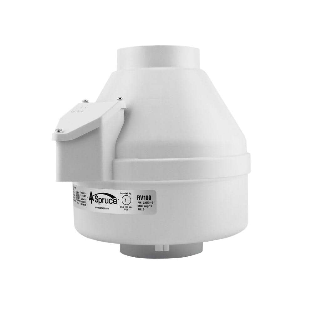 RV100 100 CFM 4 in. Inlet and Outlet Inline Ventilation Fan in White - Hercitys