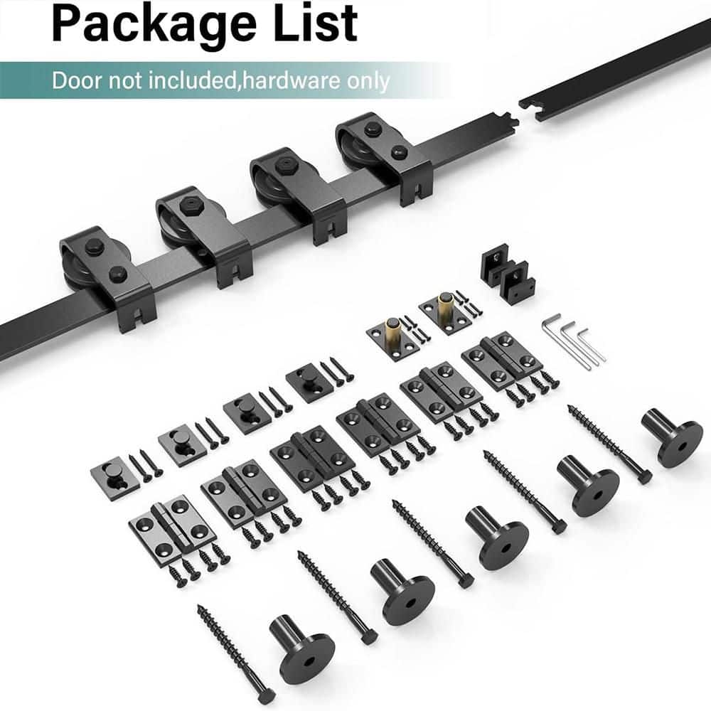 6.6 ft. /80 in. J Shape Frosted Black Top Mount Bi-Fold Sliding Barn Door Hardware Track Kit for 4-Doors - Hercitys