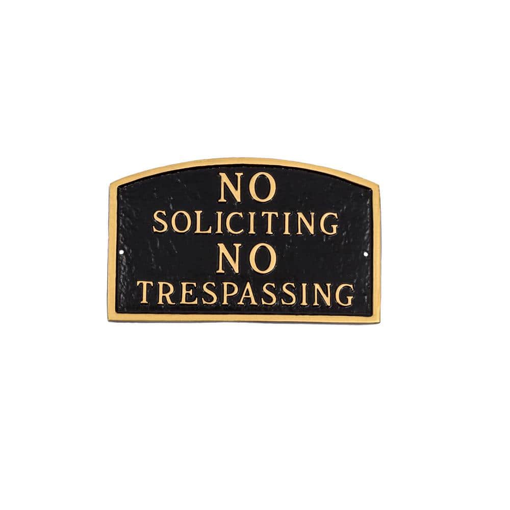 No Soliciting, No Trespassing Arch Standard Statement Plaque – Black/Gold - Hercitys