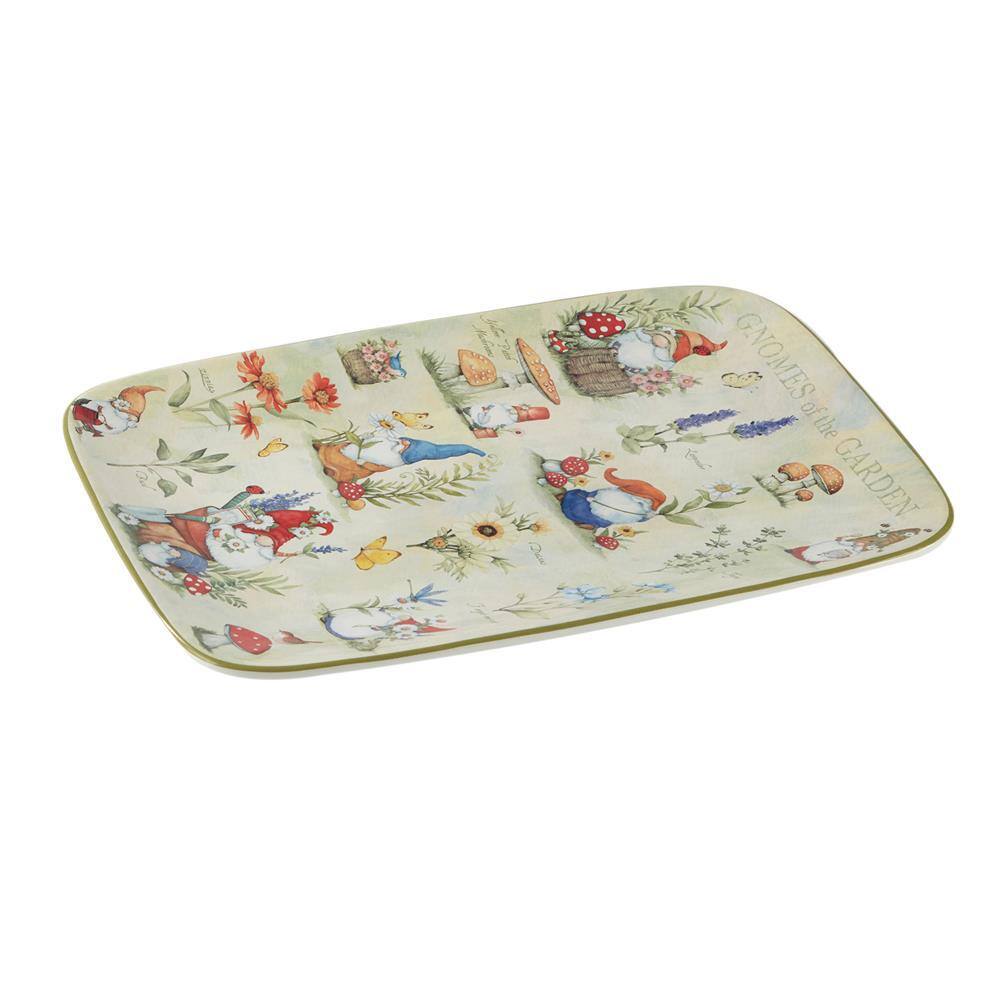 Garden Gnomes 10 in. Assorted Colors Earthenware Rectangular Platter - Hercitys