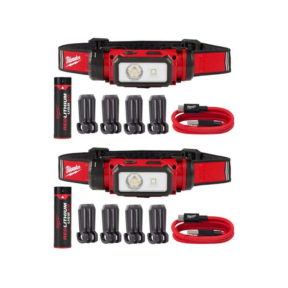 600 Lumens LED REDLITHIUM Hard Hat Headlamp (2-Pack) - Hercitys