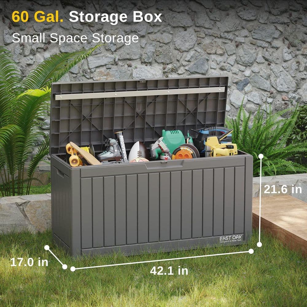 60 Gal. Grey Deck Box Indoor and Outdoor Use, Waterproof and UV Resistant, Lockable With Latch, 330 lbs. Capacity - Hercitys