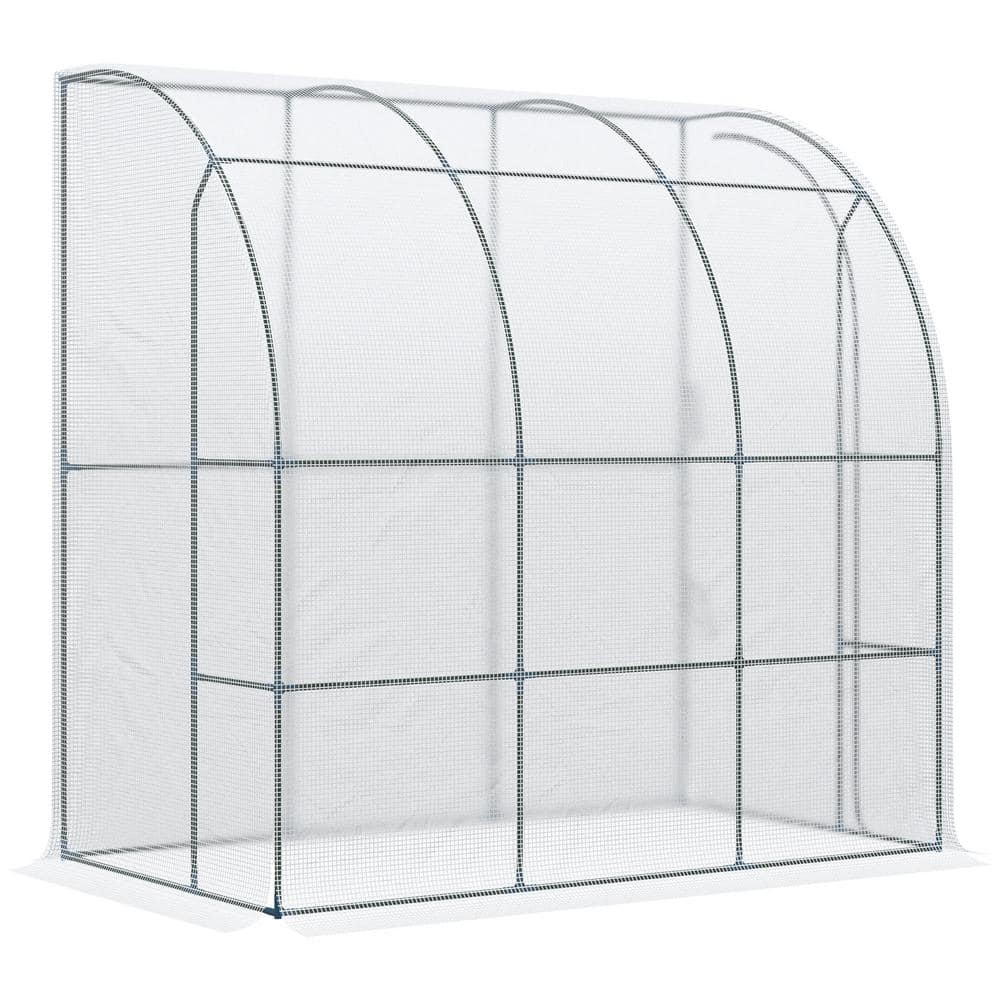7 ft. x 4 ft. Lean-To Steel Walk-In Greenhouse with Roll-Up Window and PE Cover, Outdoor Plant Nursery for Flowers Herbs - Hercitys