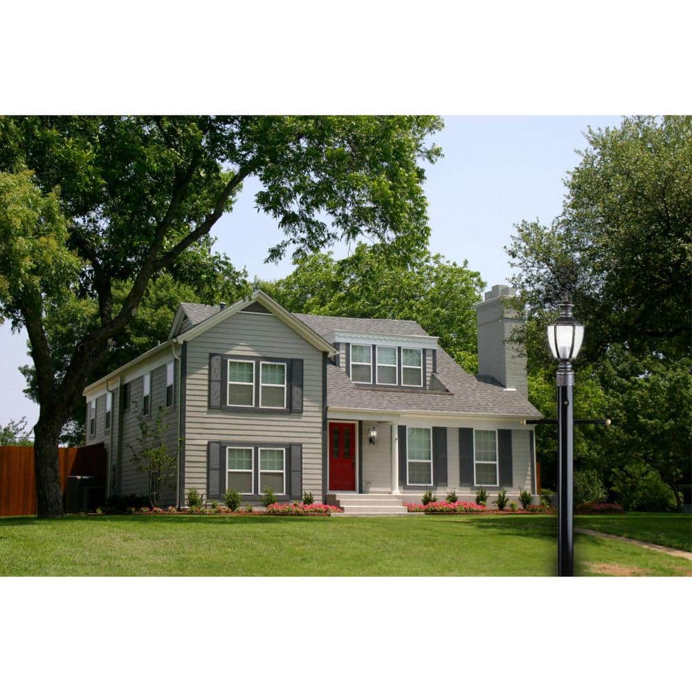 Black Steel Lantern Post with Ground Convenience Outlet and Dusk to Dawn Sensor - Hercitys