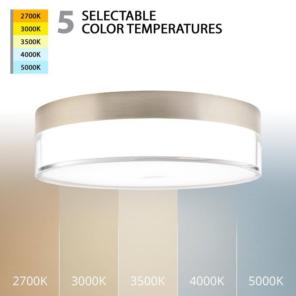Twist-N-Lite 9 in. Brushed Nickel Flush Mount with Clear and White Acrylic Shade Integrated LED (1-Pack) - Hercitys