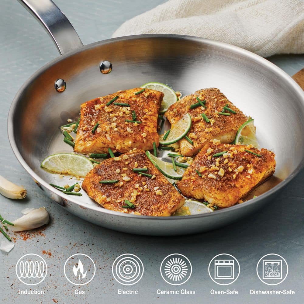 Tempo Tri-Ply Base 10 in. Stainless Steel Frying Pan, Induction-Ready, Oven-Safe, Dishwasher-Safe - Hercitys