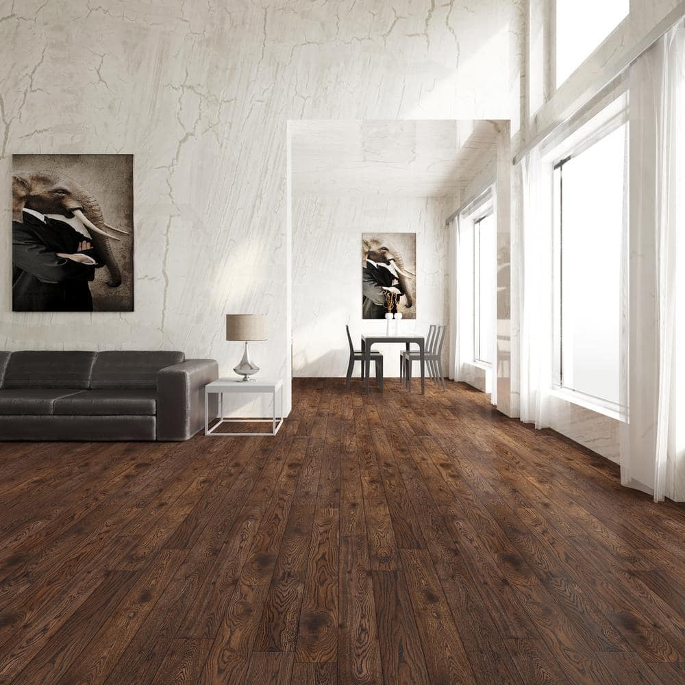 Cameron Oak 1/4 in. T x 5 in. W Click Lock Wire Brushed Engineered Hardwood Flooring (16.68 sq.ft./case) - Hercitys
