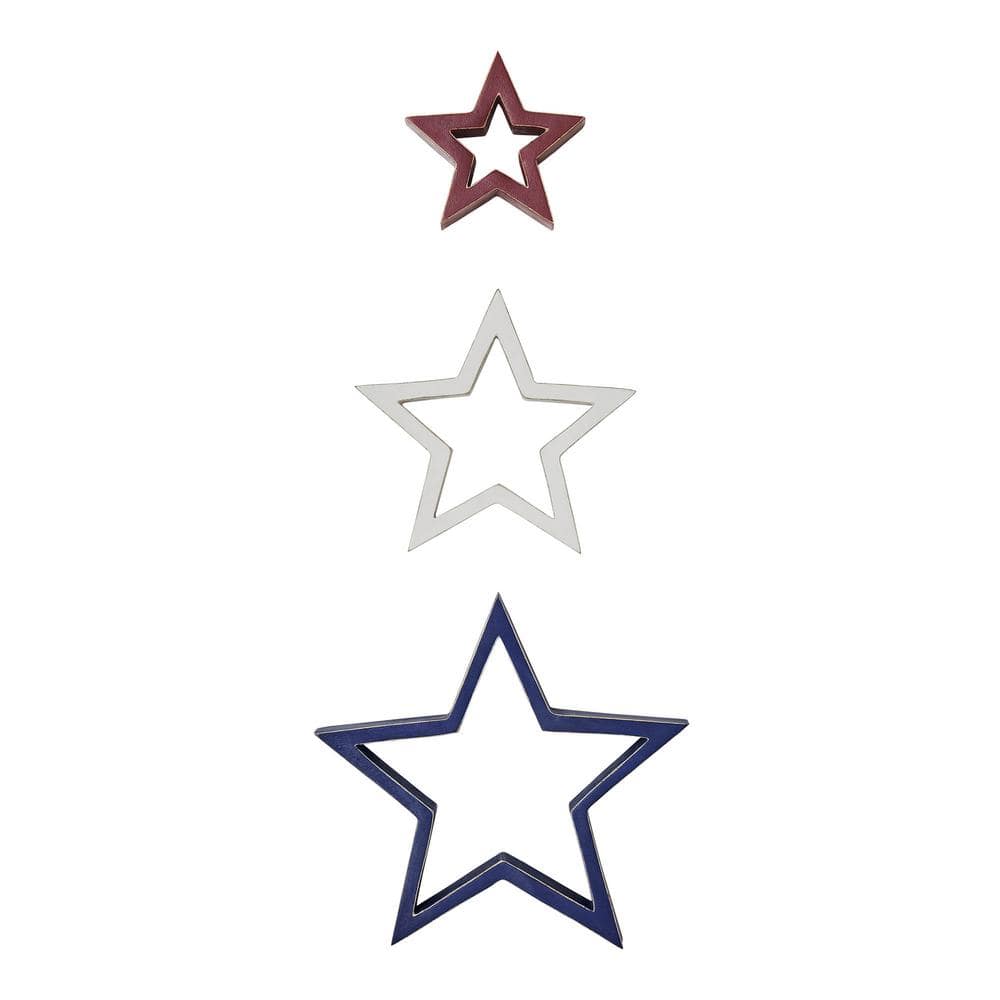 Red White and Blue 4th of July Wooden Nested Stars (3-Pieces) - Hercitys
