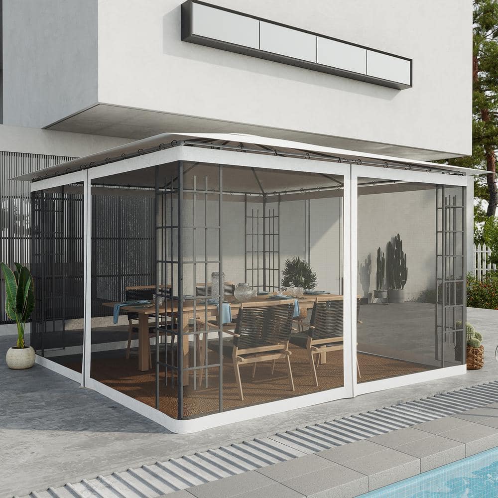 81.5 in. x 132 in. White Polyester Universal Replacement Mesh Sidewall Netting with Zippers - Hercitys