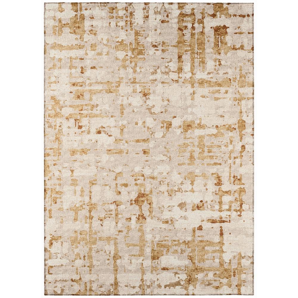 Bravado 5 ft. x 7 ft. 6 in. Beige Geometric Indoor/Outdoor Washable Area Rug - Hercitys